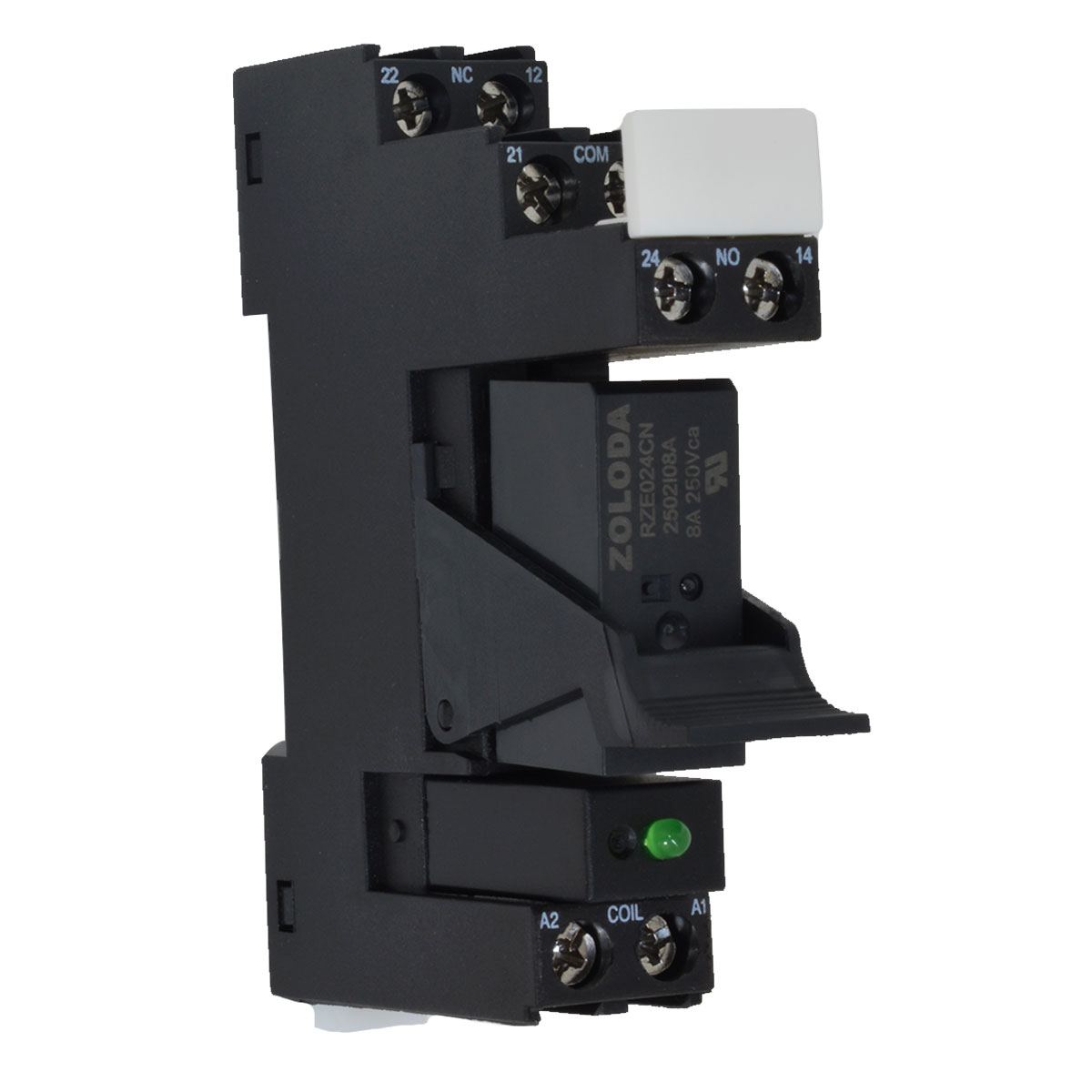 RELE PLC SIMPLE INTERFACE 2 INV 24VCC - 250V 2X8A  BRIDA Y MODULO CON DIODO Y LED