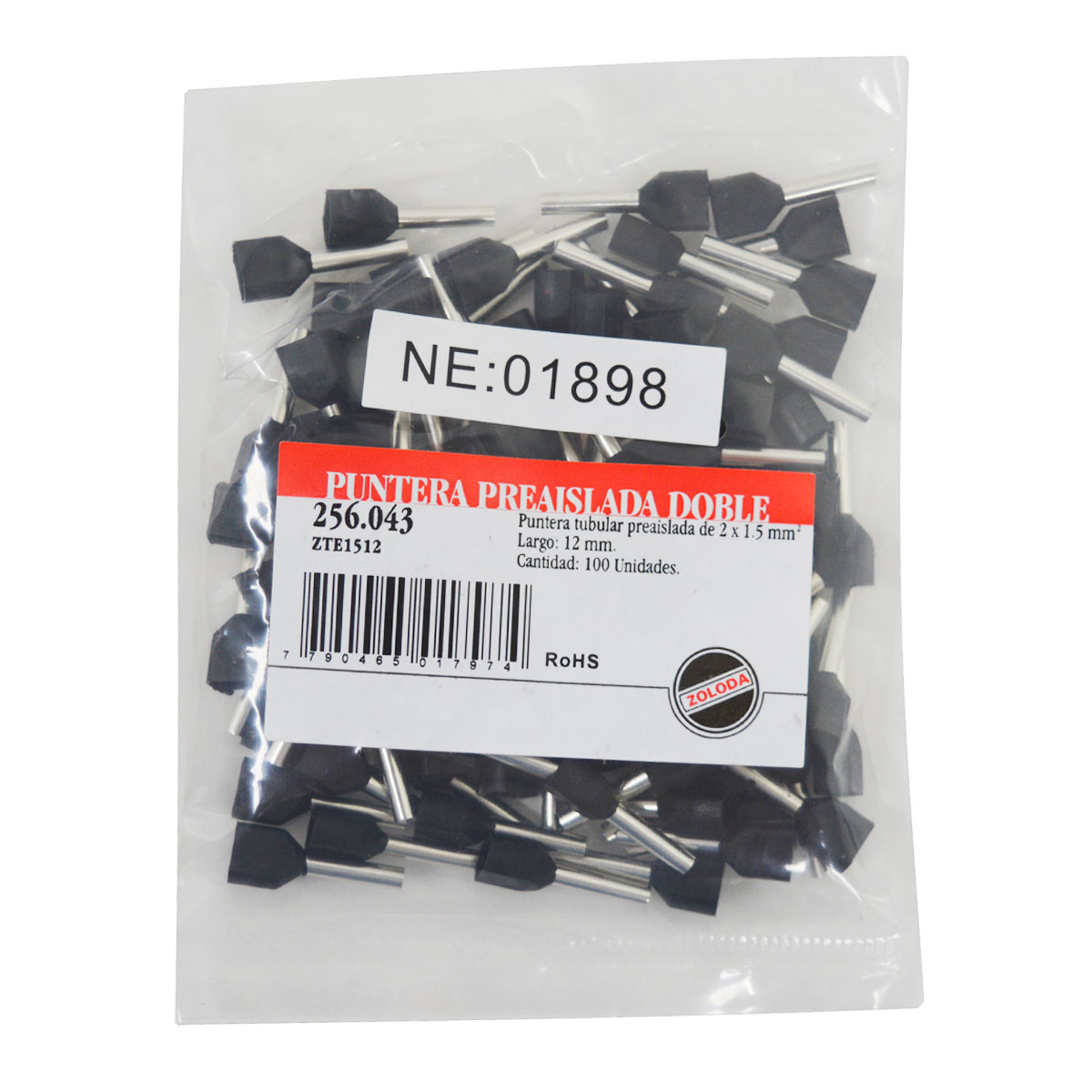 TERMINAL TUBULAR DOBLE TIFF 1,5mm2 X100 ZOLODA