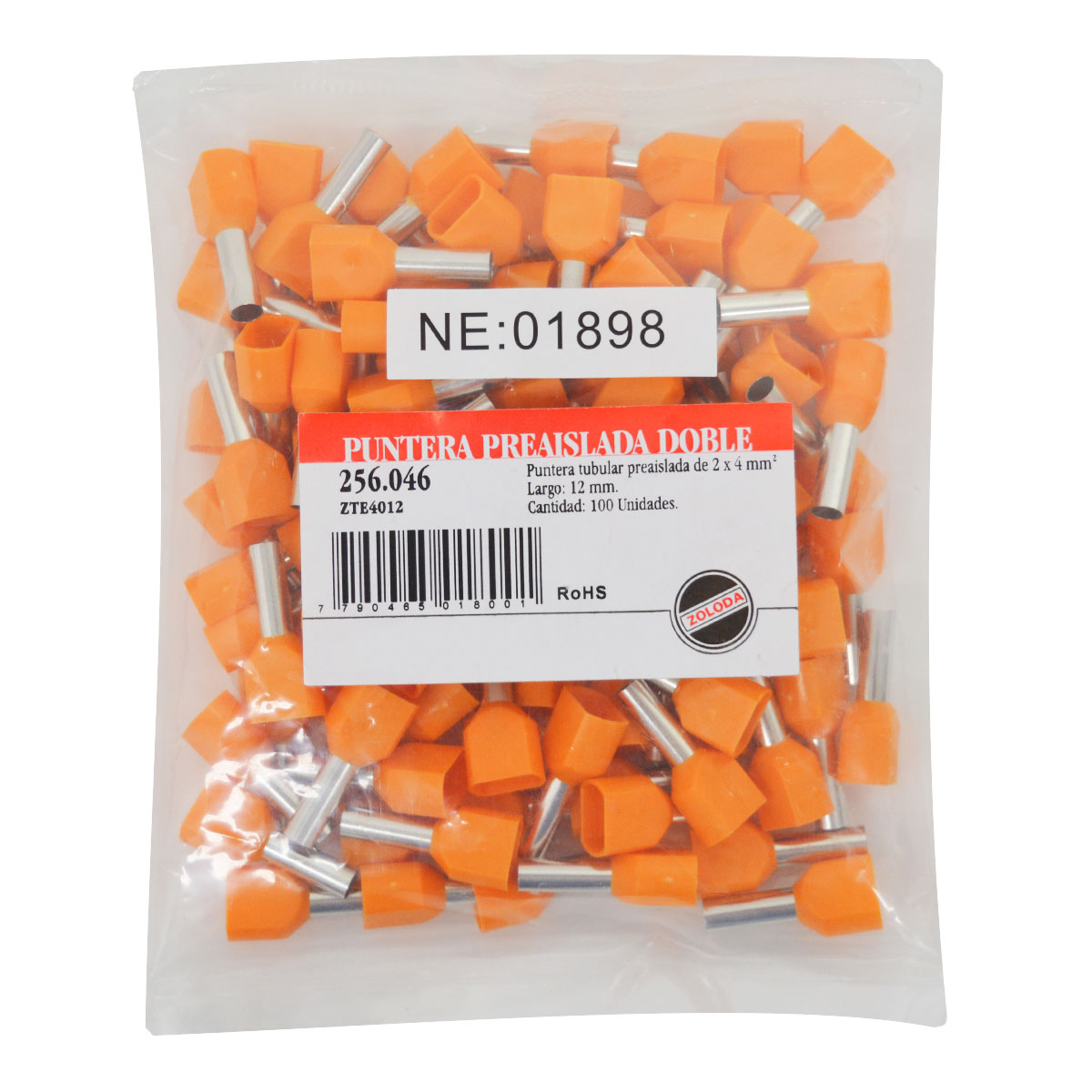TERMINAL TUBULAR DOBLE TIFF 4mm2 X100 ZOLODA