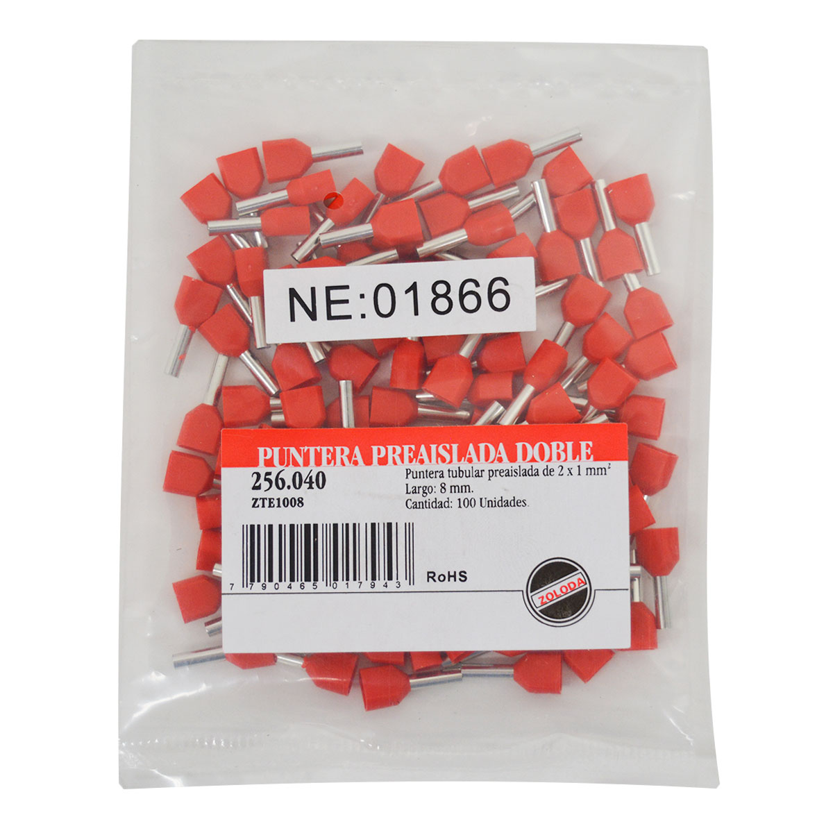 TERMINAL TUBULAR DOBLE TIFF 1mm2 X100 ZOLODA