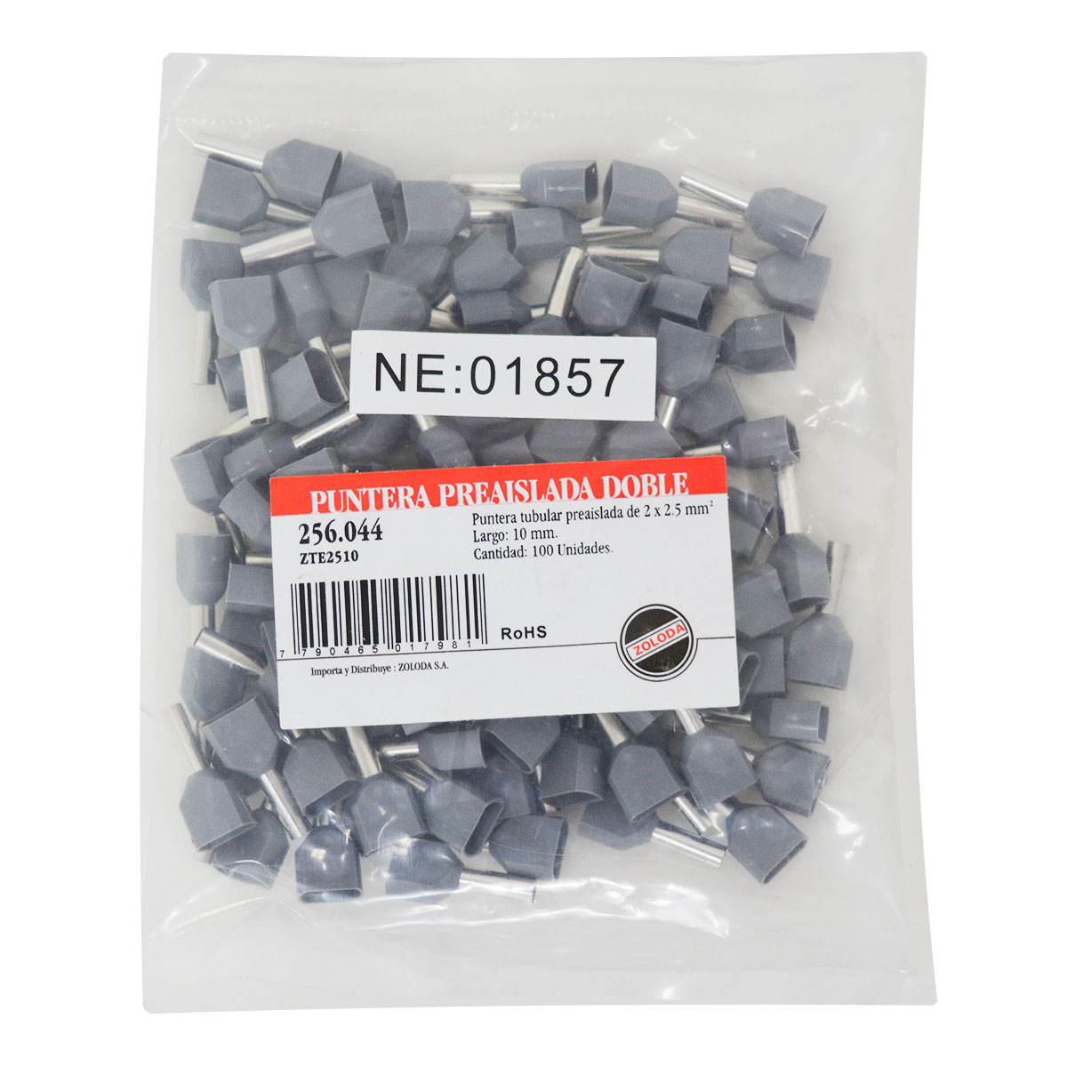 TERMINAL TUBULAR DOBLE TIFF 2,5mm2 X100 ZOLODA