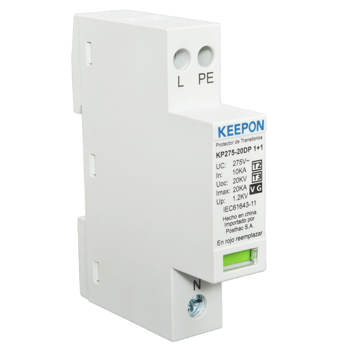 PROTECTOR DESCARGAS UNIPOLAR 20KA TIPO 2 Y 3 KEEPON