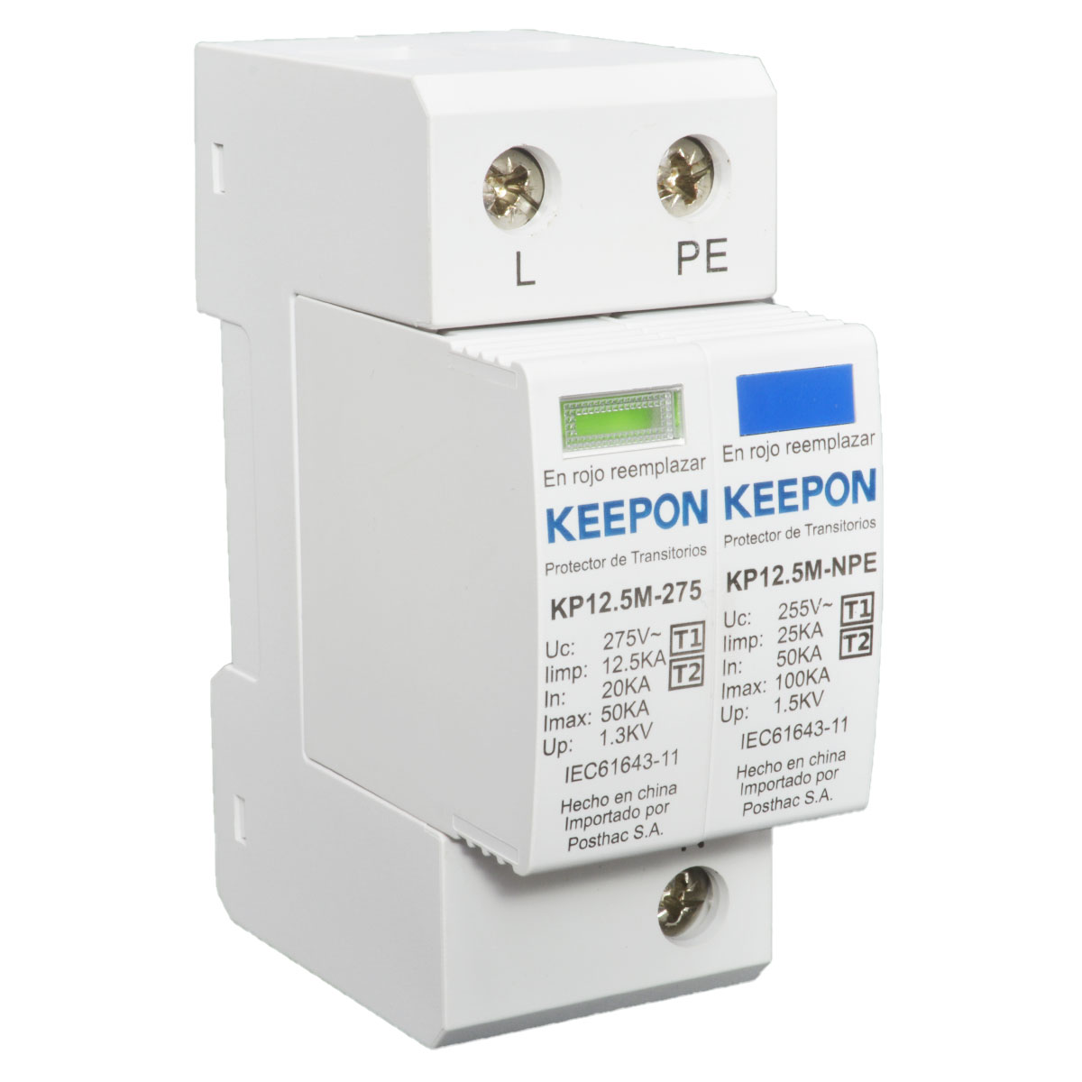 PROTECTOR DESCARGAS BIPOLAR 12,5KA TIPO 1 Y 2 KEEPON