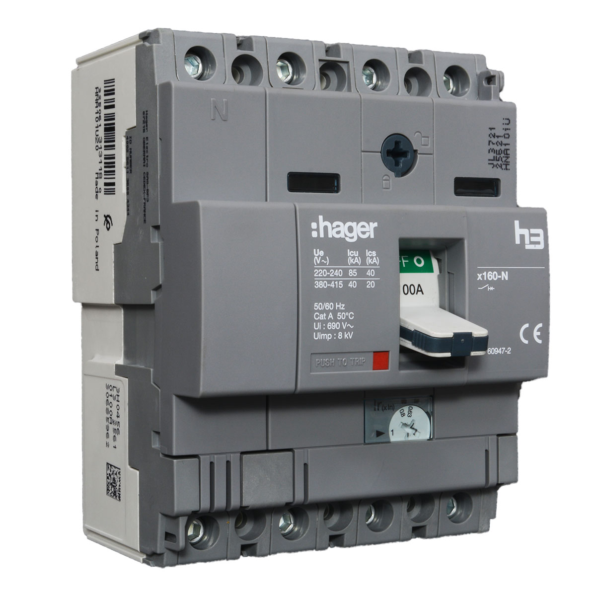 INTERRUPTOR DE CAJA MOLDEADA TETRAPOLAR 100A TERMICO AJUSTABLE MAGNETICO FIJO HAGER