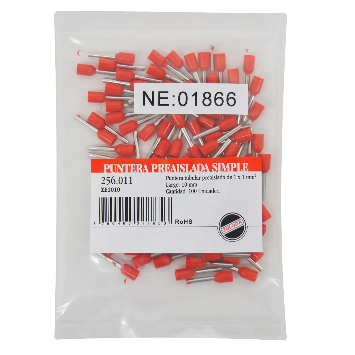 TERMINAL TUBULAR HUECA 1mm2 AISLADO 10mmL X100