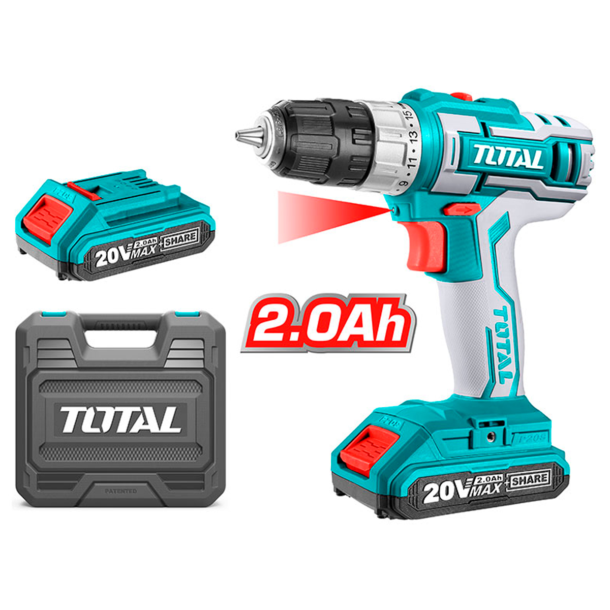 TALADRO INALAMBRICO 20V 2AH + ACCESORIOS TOTAL