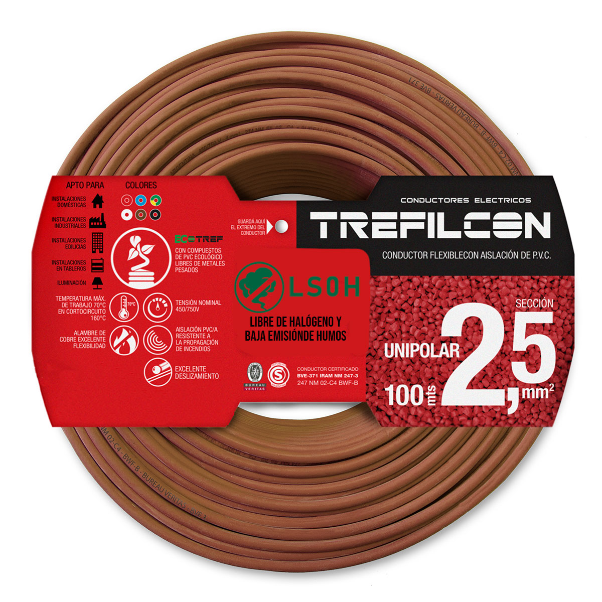CABLE UNIPOLAR LIBRE DE HALOGENOS FLEXIBLE 2.5 MM MARRON TREFILCON X100
