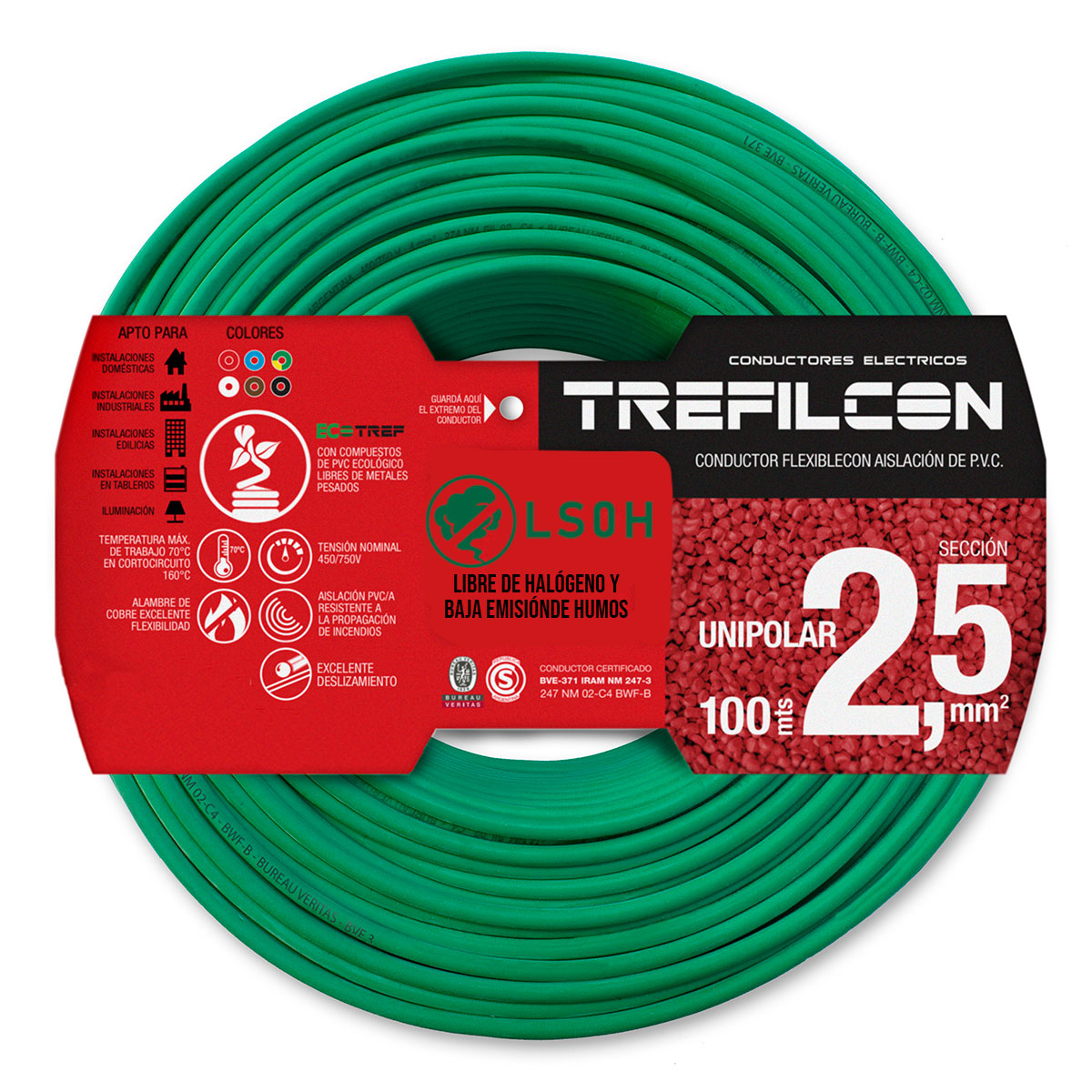 CABLE UNIPOLAR LIBRE DE HALOGENOS FLEXIBLE 2.5 MM V/A TREFILCON X100