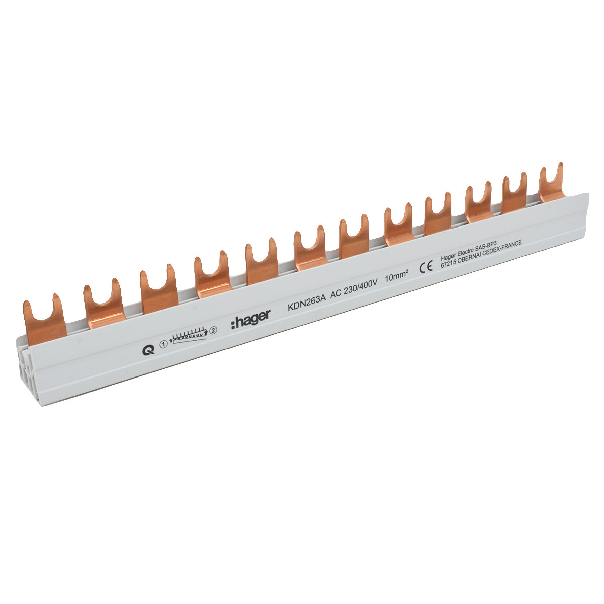 PEINE BIPOLAR HORQUILLA 63A 12 POLOS DIN HAGER