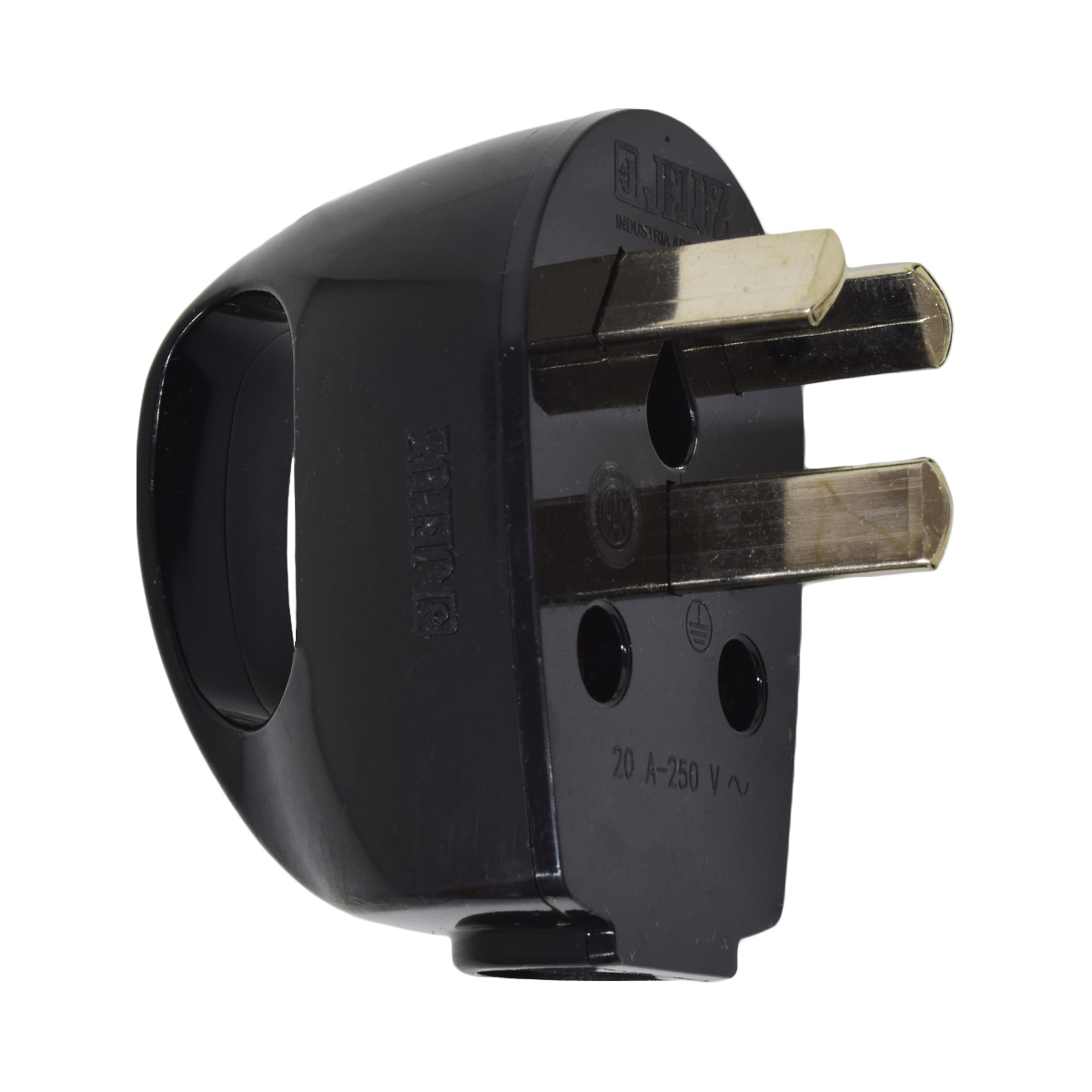 FICHA MACHO JELUZ 20AMP NEGRA CON AZA JELUZ