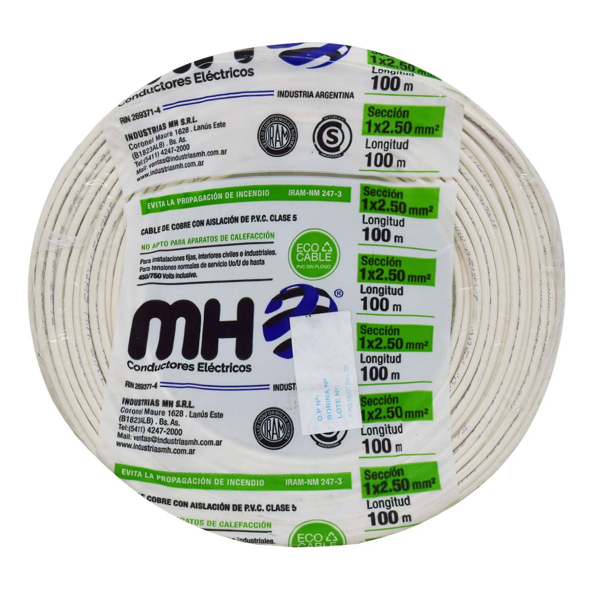 ROLLO CABLE UNIPOLAR FLEXIBLE 2.5 MM BLANCO MH 100MT