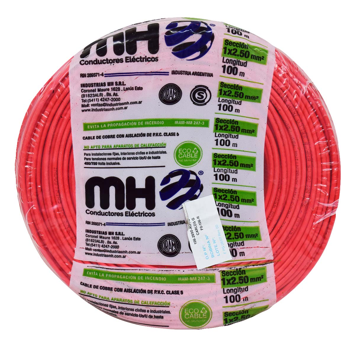ROLLO CABLE UNIPOLAR FLEXIBLE 2.5 MM ROJO MH 100MT