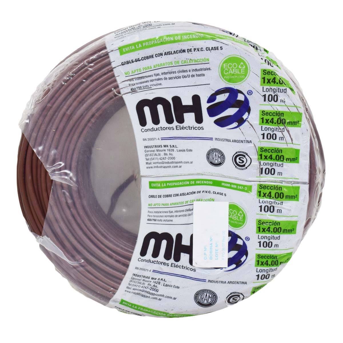 ROLLO CABLE UNIPOLAR FLEXIBLE 4 MM MARRON MH 100MT