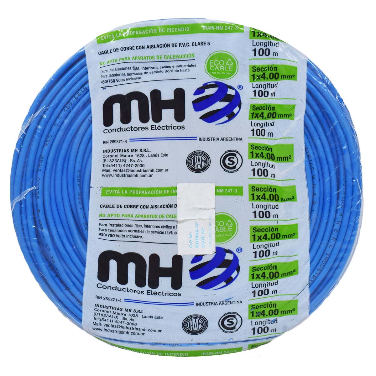 ROLLO CABLE UNIPOLAR FLEXIBLE 4 MM CELESTE MH 100MT