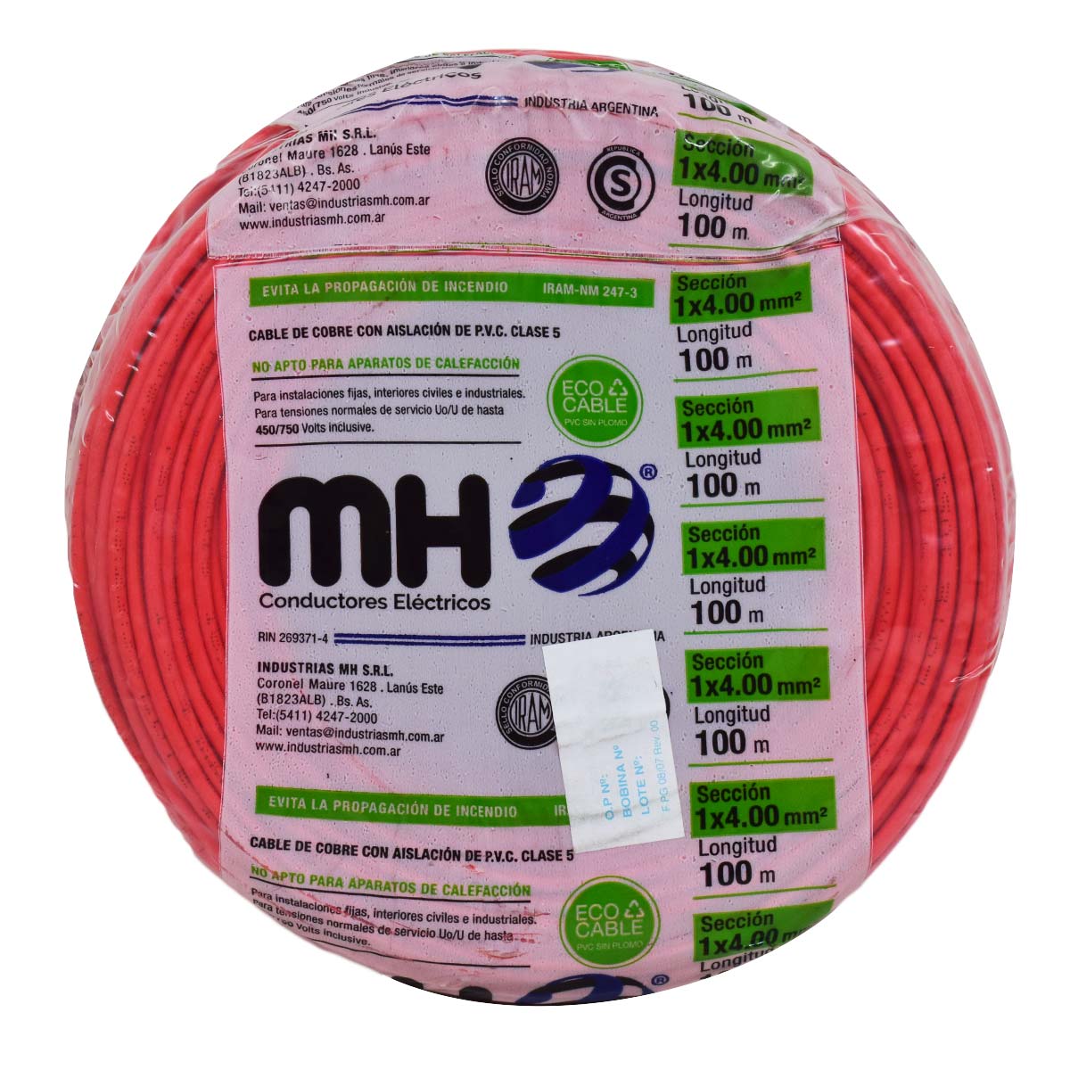 ROLLO CABLE UNIPOLAR FLEXIBLE 4 MM ROJO MH 100MT