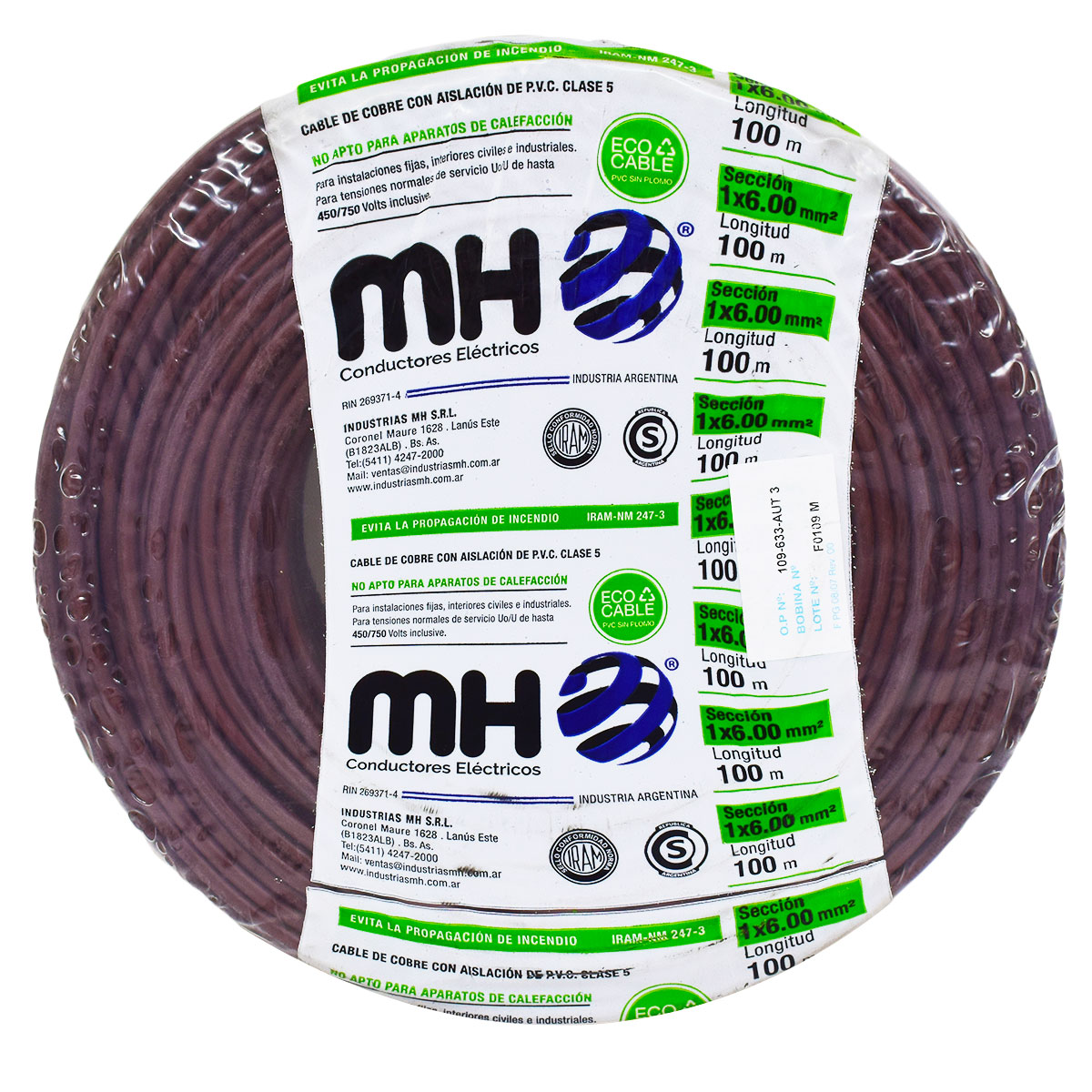 ROLLO CABLE UNIPOLAR FLEXIBLE 6 MM MARRON MH 100MT