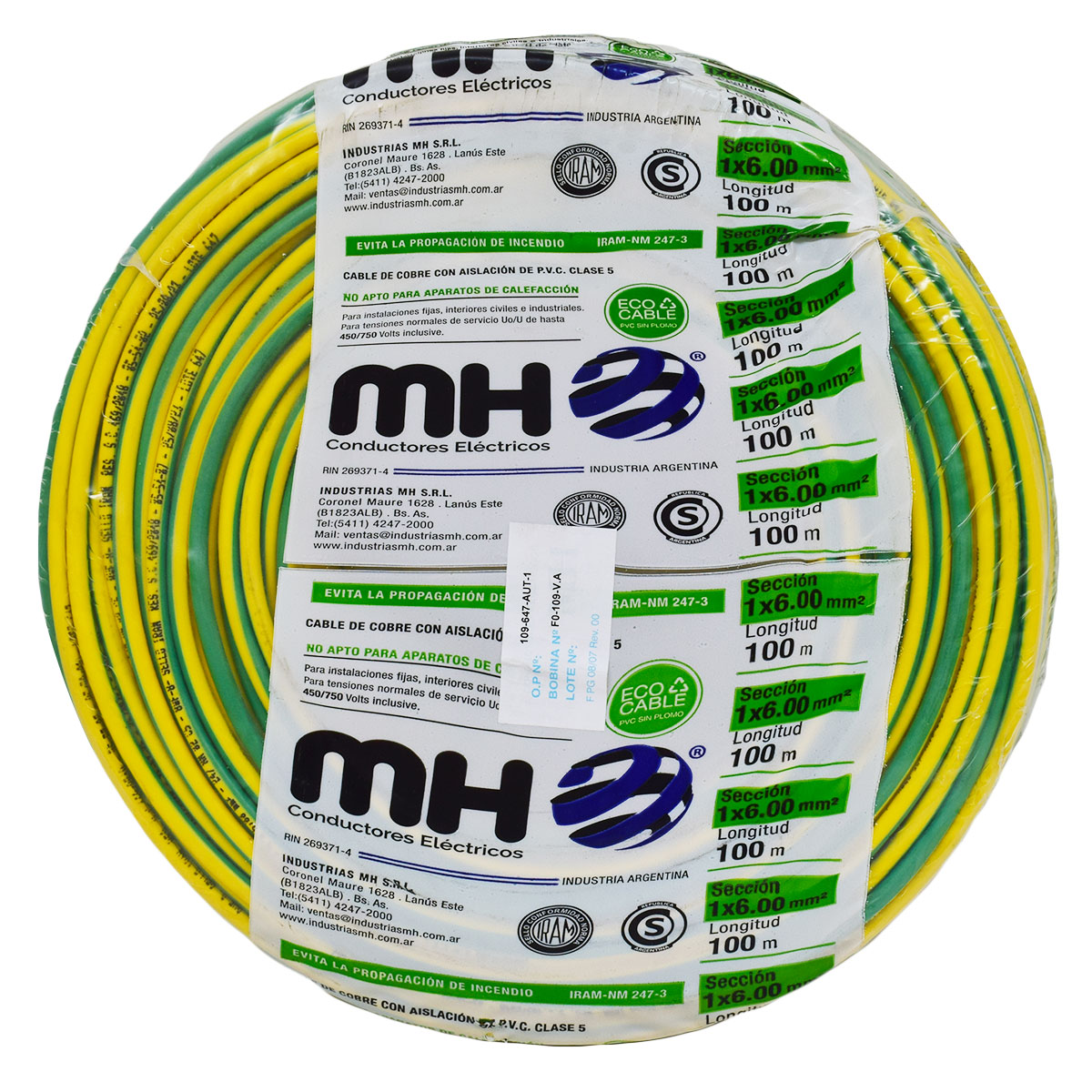 ROLLO CABLE UNIPOLAR FLEXIBLE 6 MM V/A MH 100MT