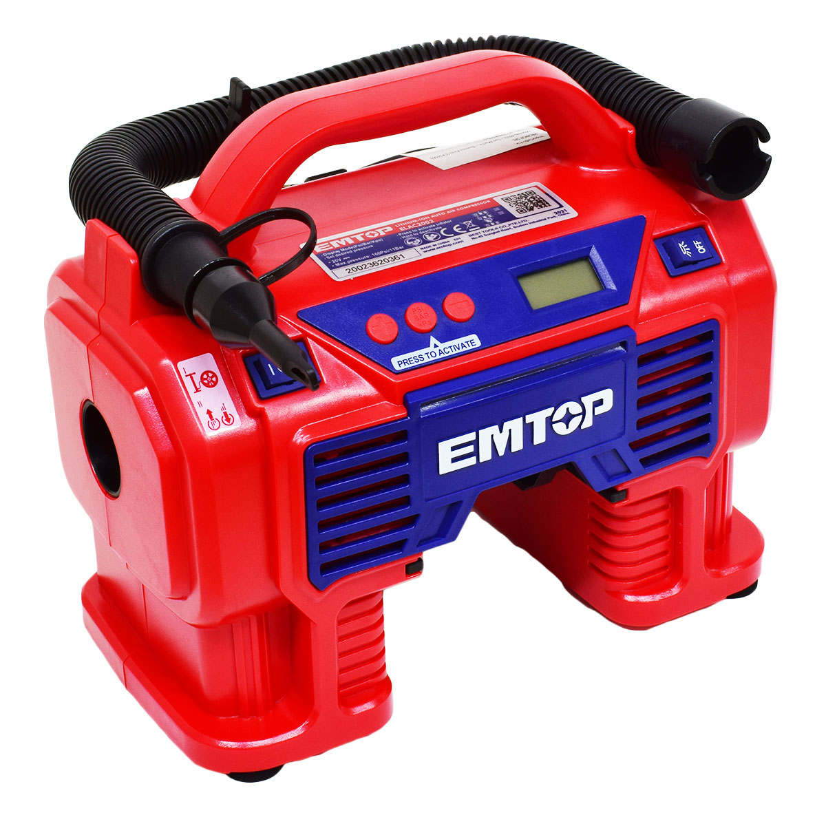COMPRESOR 160PSI P/AUTO 12V O BAT 20V (NO INCLUIDA) EMTOP