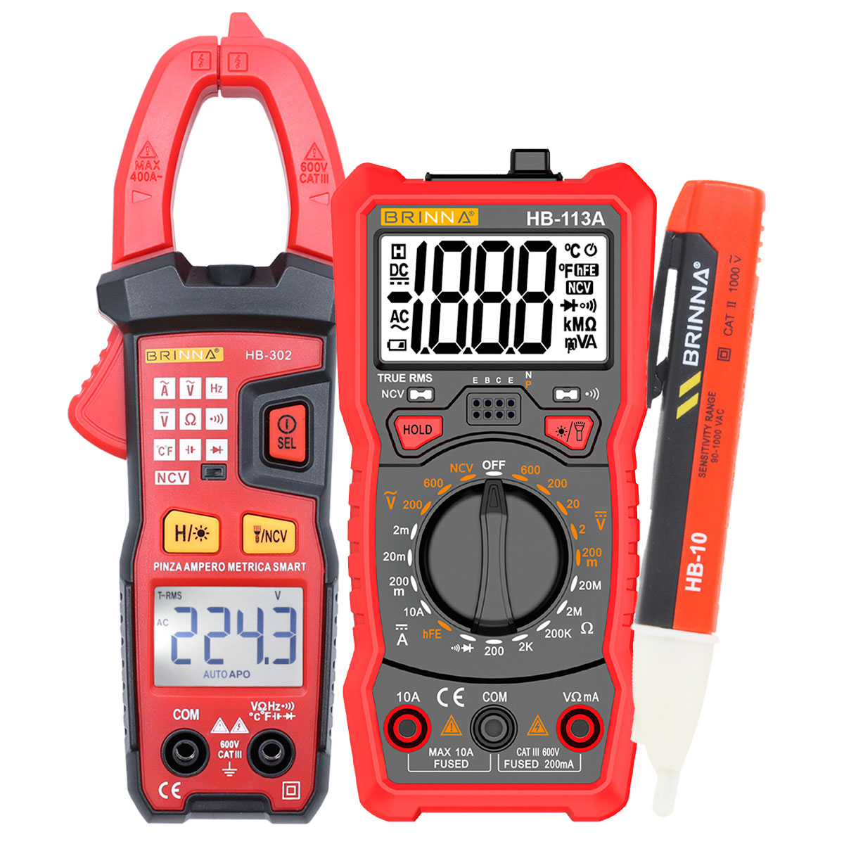 PINZA AMPEROMETRICA HB-302 + MULTIMETRO HB-113A + BUSCAPOLO HB-10