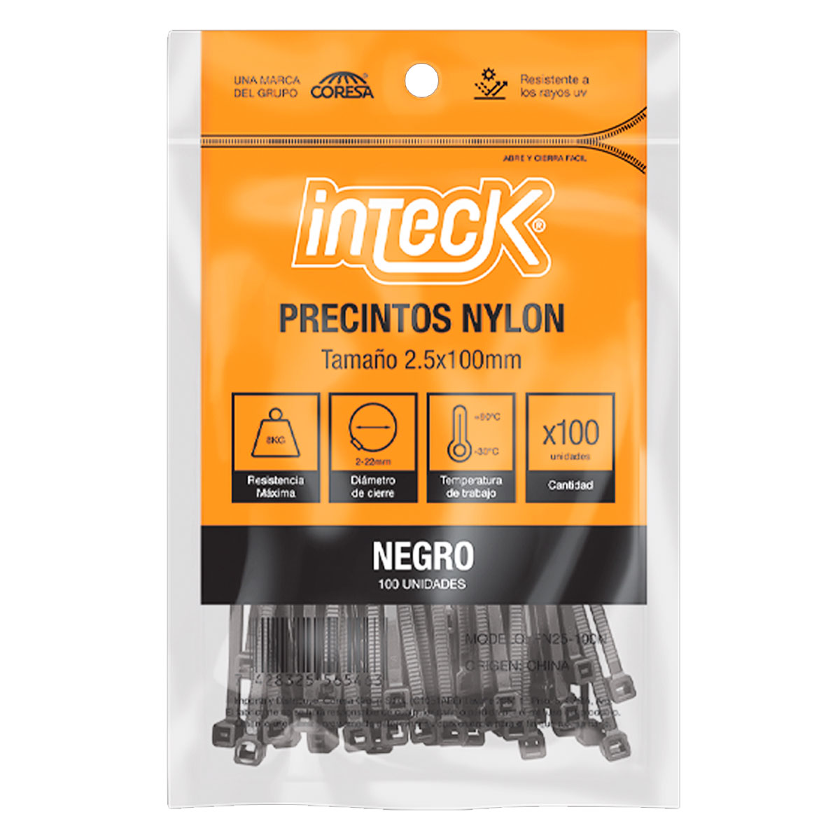 PRECINTOS 2.5x100MM BOLSA X 100U INTECK