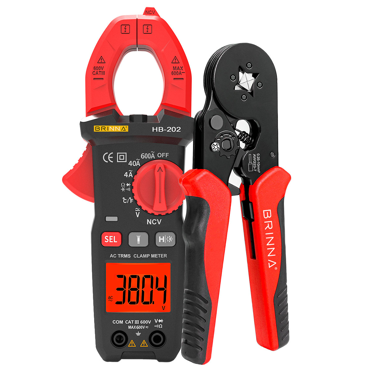 CRIMPEADORA TERMINALES TIFF HB-104 + PINZA AMPEROMETRICA HB-202