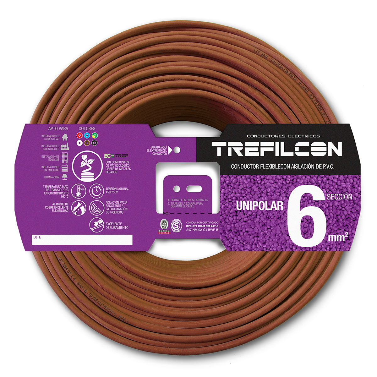 CABLE UNIPOLAR FLEXIBLE 6 MM TREFILCON MARRON X 20 MTS