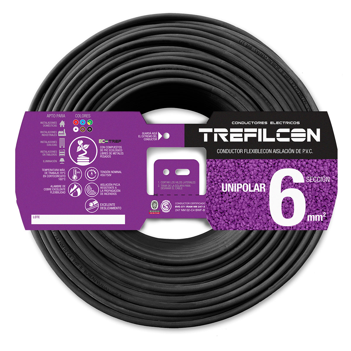 CABLE UNIPOLAR FLEXIBLE 6 MM TREFILCON NEGRO X 20 MTS