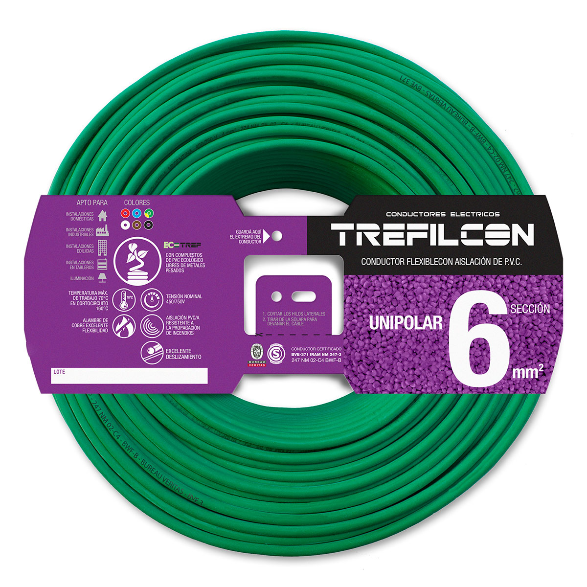 CABLE UNIPOLAR FLEXIBLE 6 MM TREFILCON V/A X 20 MTS