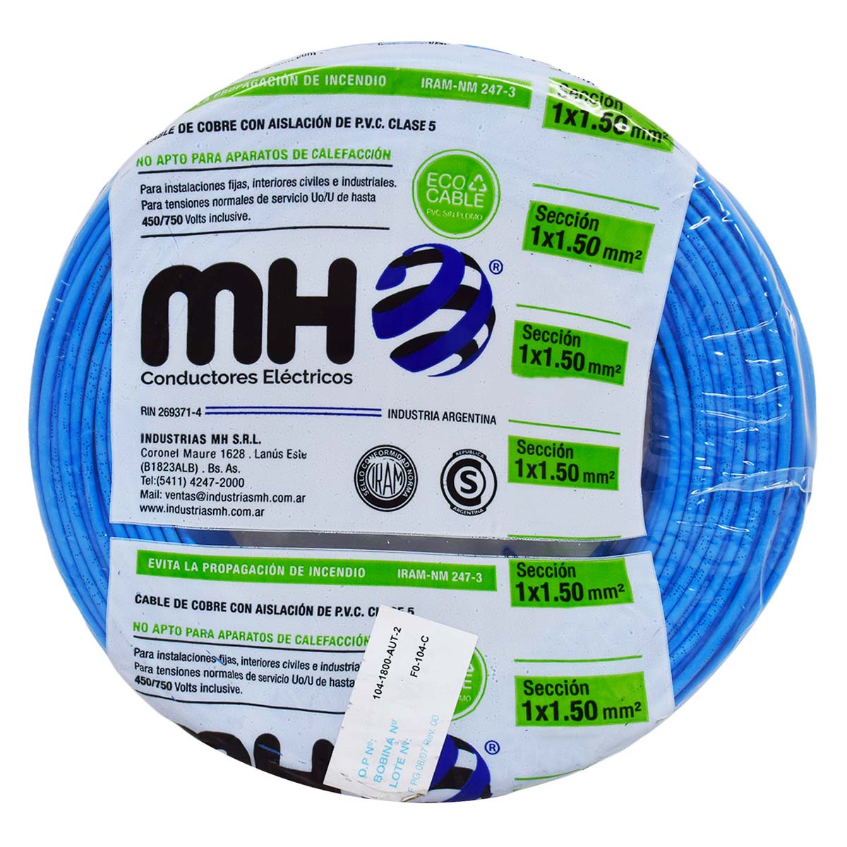 CABLE UNIPOLAR FLEXIBLE 1.5MM CELESTE MH X25MT