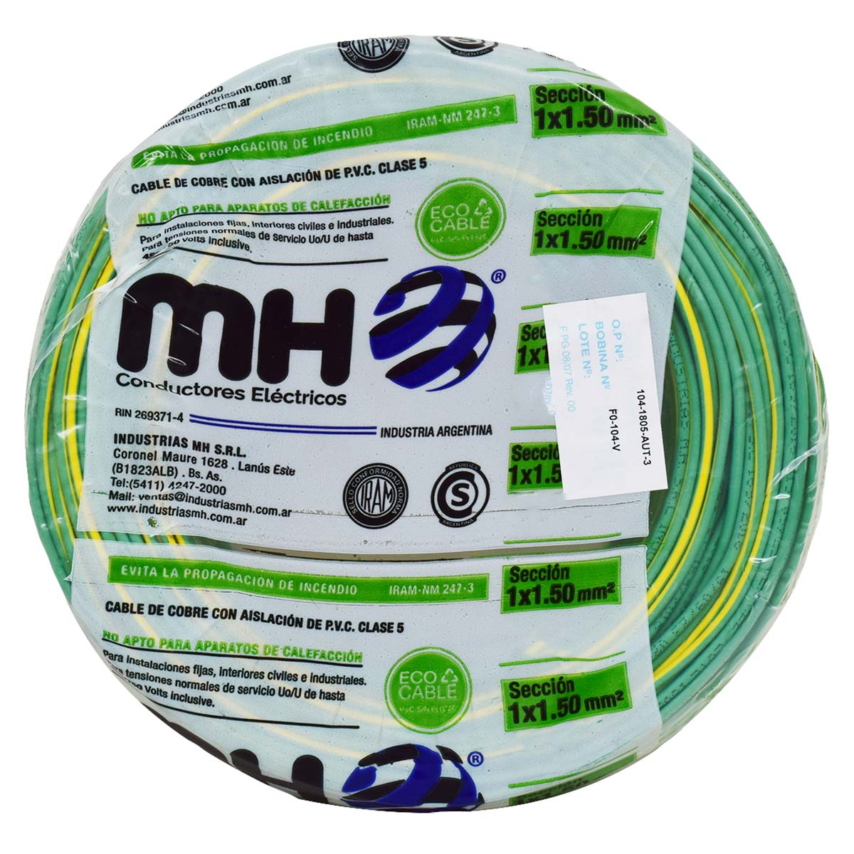 CABLE UNIPOLAR FLEXIBLE 1.5MM VERDE AMARILLO MH X25MT