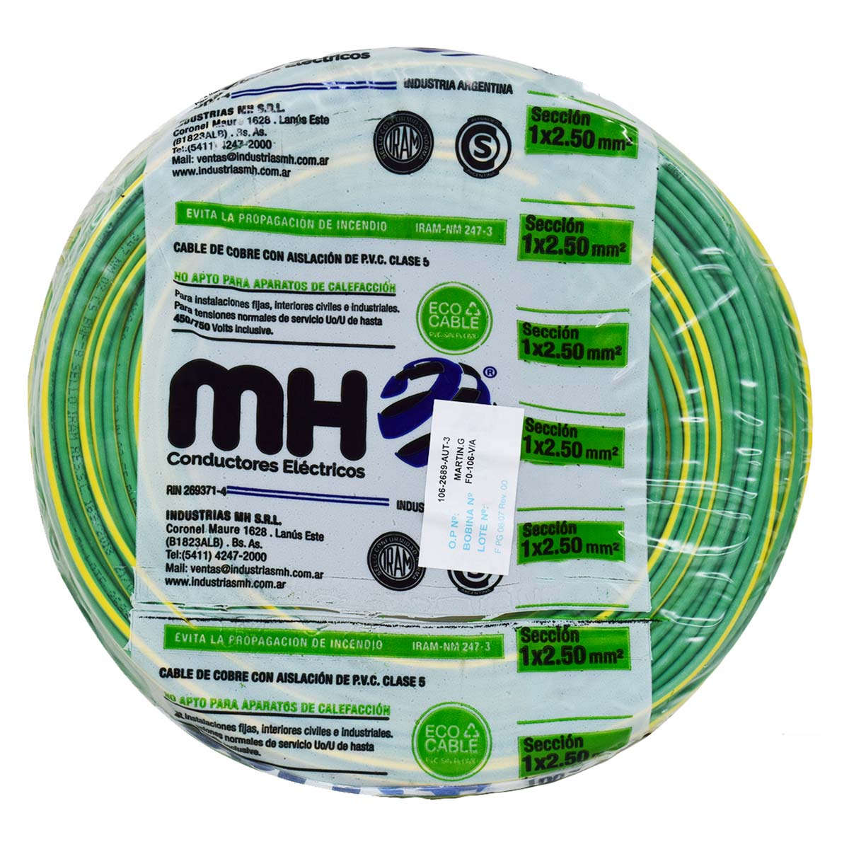 CABLE UNIPOLAR FLEXIBLE 2.5MM VERDE AMARILLO MH X50MT
