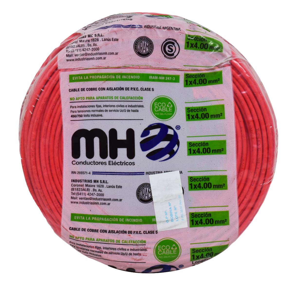 CABLE UNIPOLAR FLEXIBLE 4MM ROJO MH X20MT