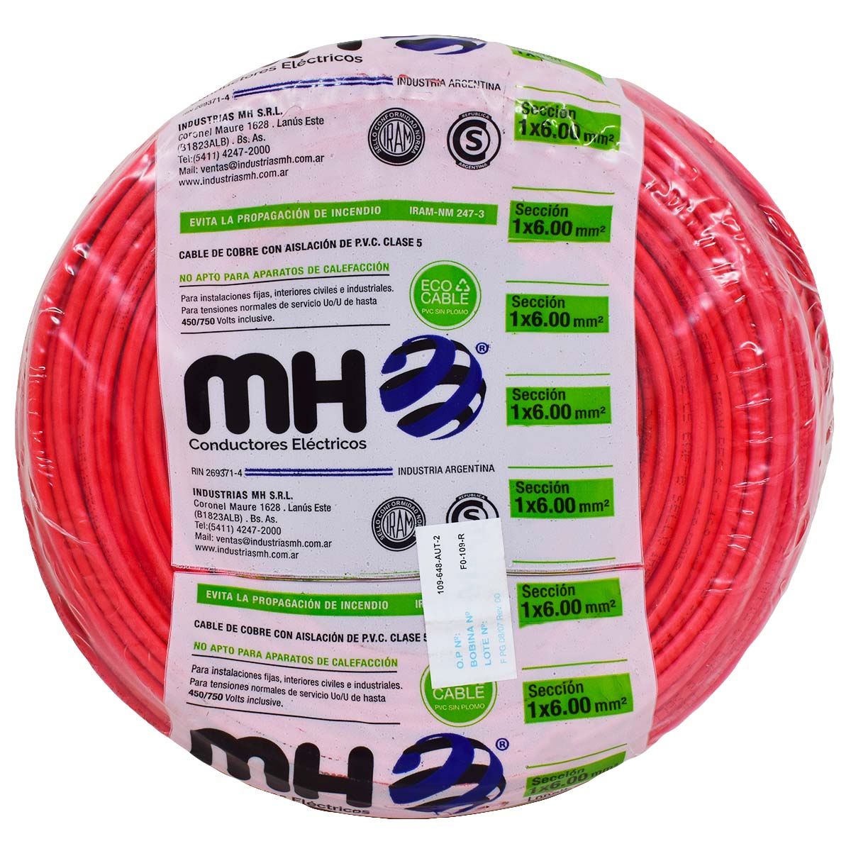 CABLE UNIPOLAR FLEXIBLE 6MM ROJO MH X50MT
