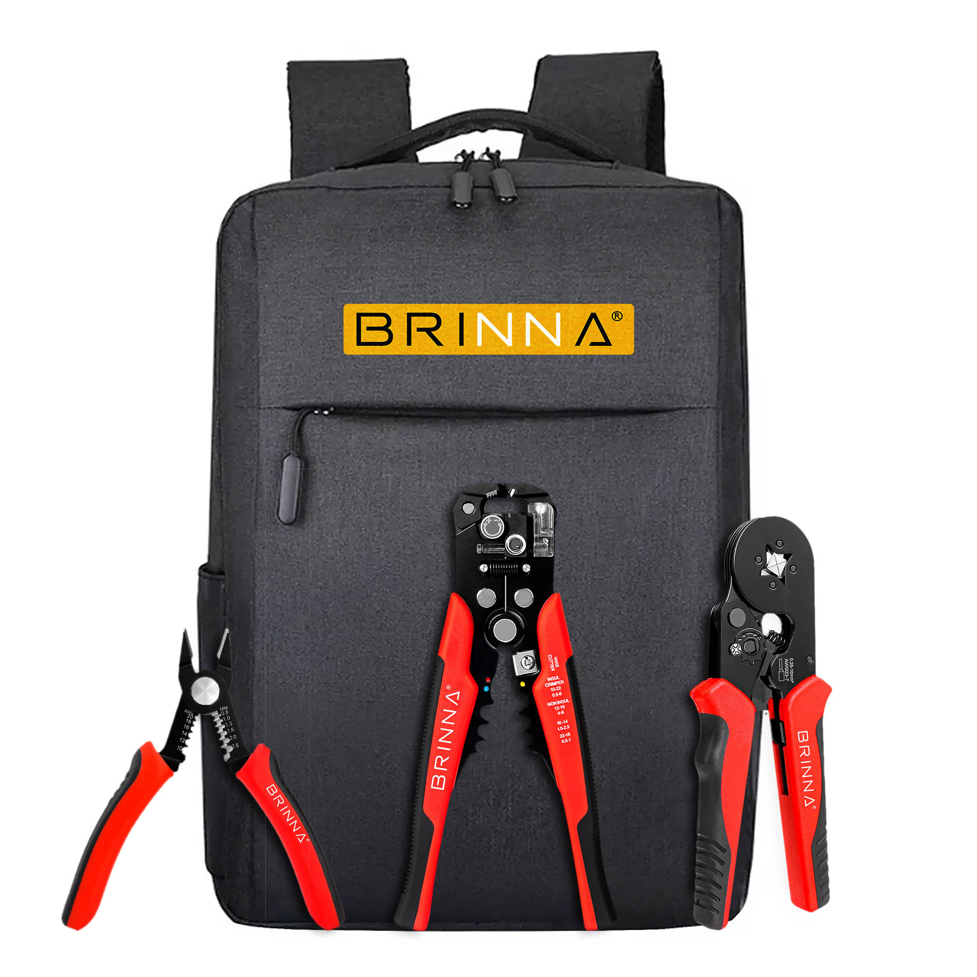 COMBO BRINNA CRIMPEADORA PELACABLES ALICATE MOCHILA