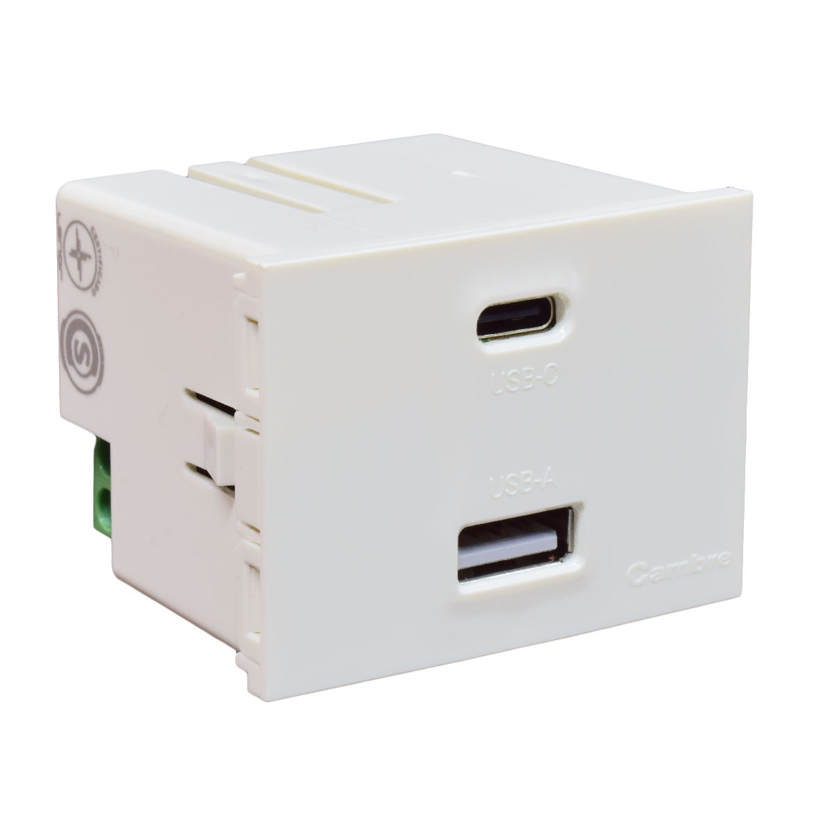 MODULO CARGADOR USB DOBLE "A" + "C" 220v BLANCO 5 A.