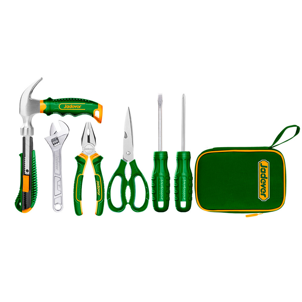 KIT DE HERRAMIENTAS MANUALES DE 8 PIEZAS + BOLSO PORTA HERRAMIENTAS JADEVER