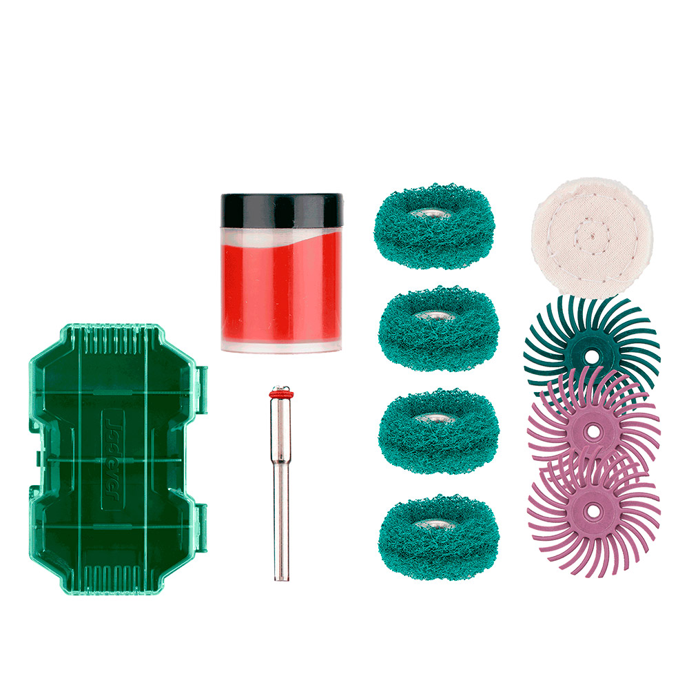 KIT DE ACCESORIOS PARA LIJADO Y PULIDO DE 10 PIEZAS PARA TALADRO JADEVER
