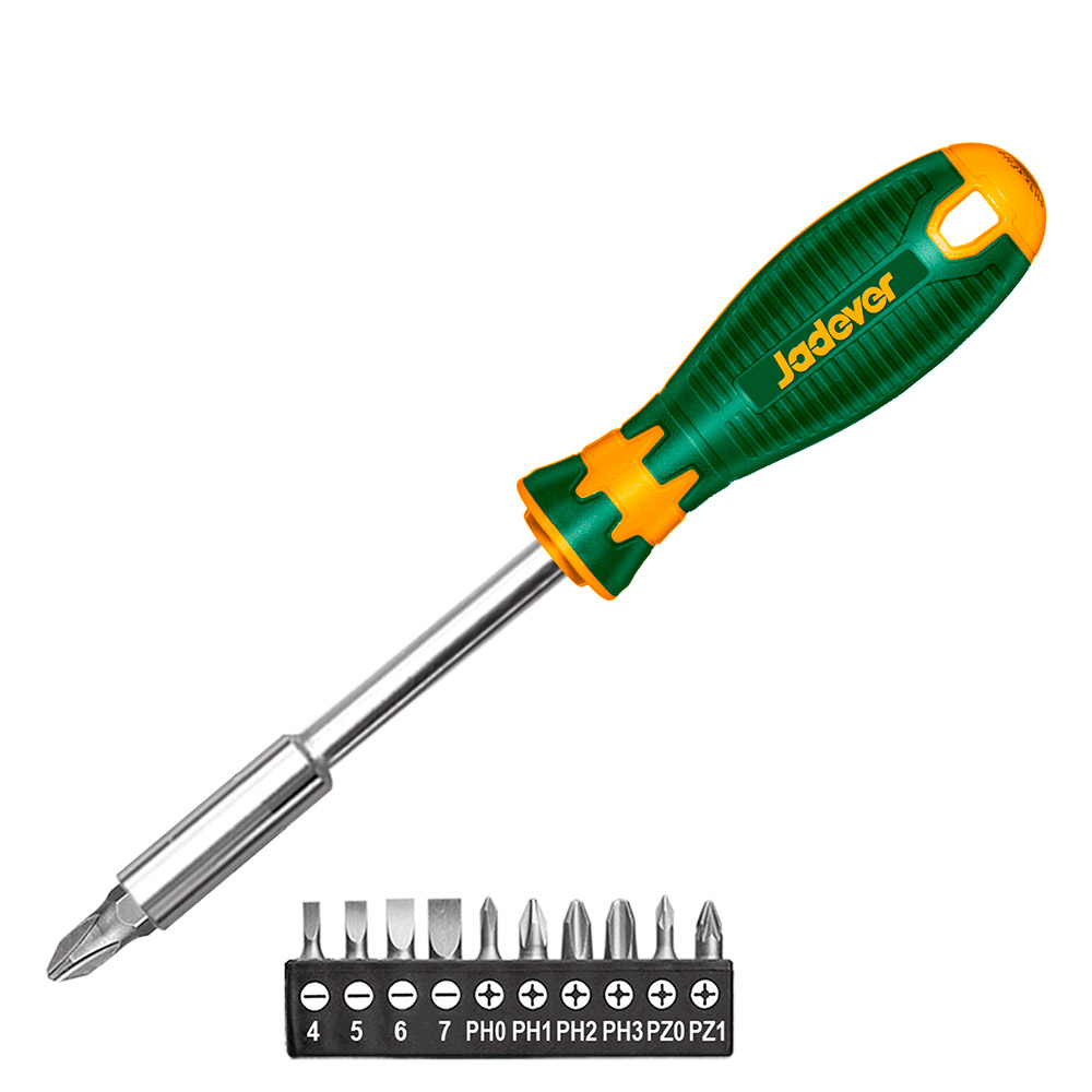 KIT DE PUNTAS DE DESTORNILLADOR DE 12 PIEZAS + SOPORTE PARA PUNTAS DE 1/4" X 100 MM JADEVER