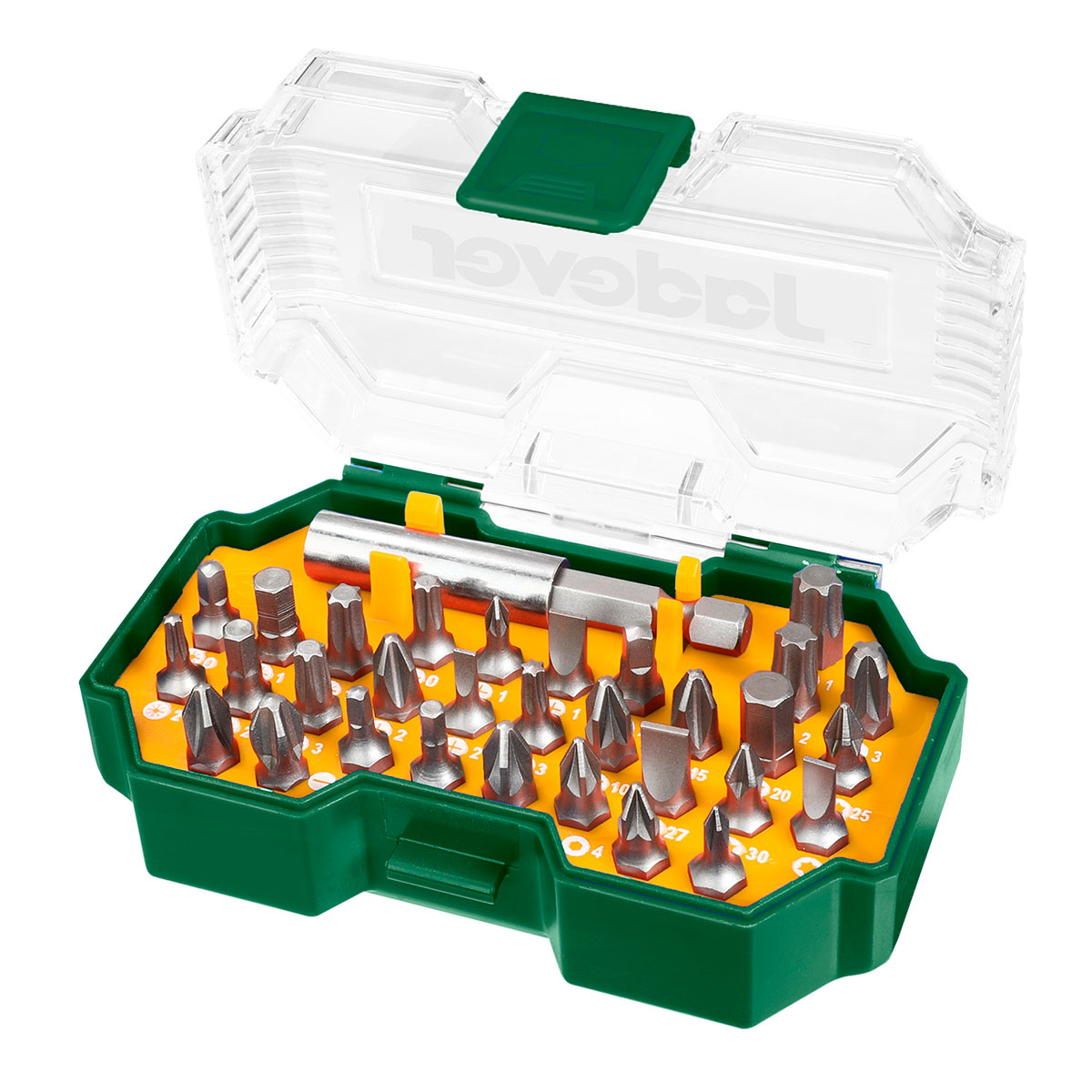 KIT DE PUNTAS DE DESTORNILLADOR DE 32 PIEZAS + 1 SOPORTE PARA PUNTAS JADEVER