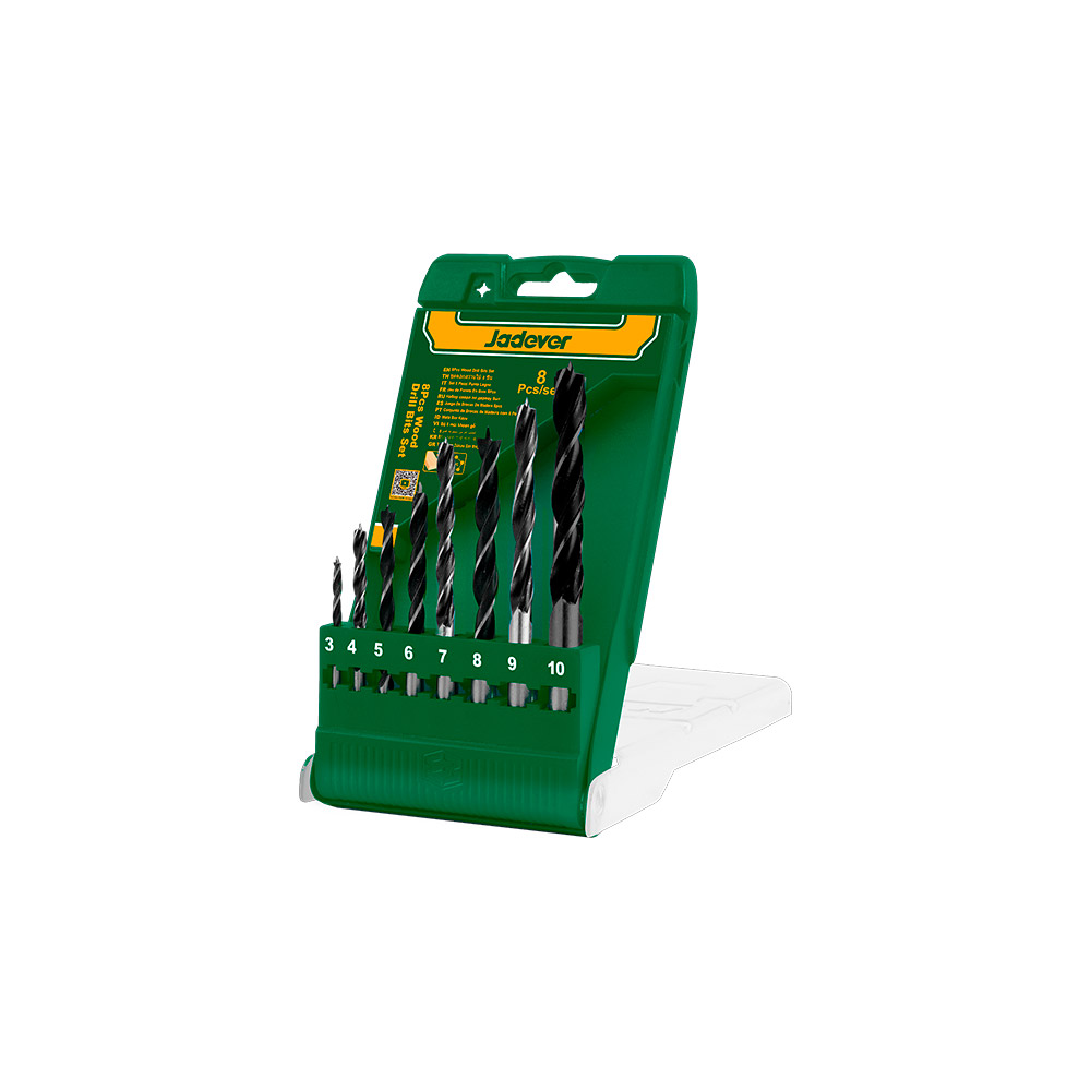 KIT DE MECHAS PARA MADERA DE 8 PIEZAS - 3 MM, 4 MM, 5 MM, 6 MM, 7 MM, 8 MM, 9 MM, 10 MM JADEVER