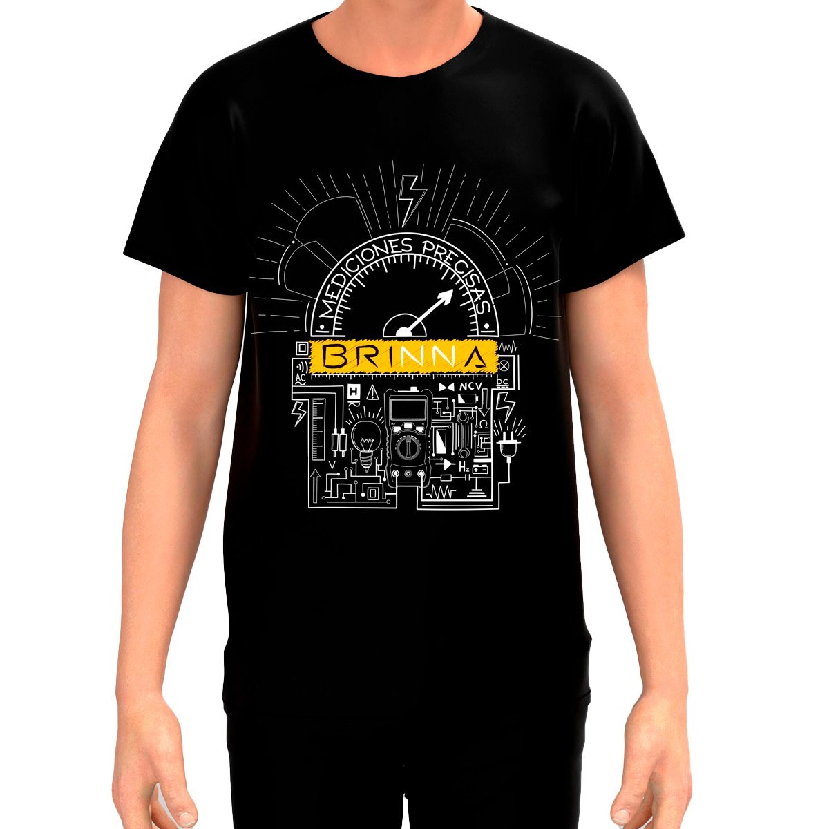 REMERA BRINNA NEGRA LOGO AMARILLO TALLE L
