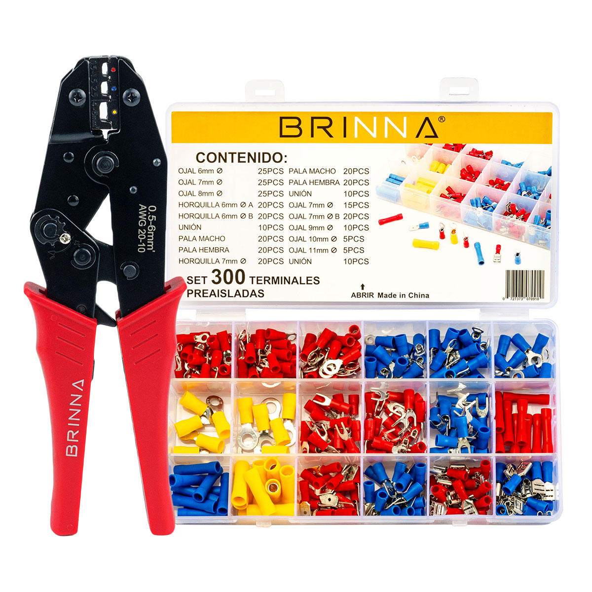 CRIMPEADORA PREAISLADOS BRINNA HB-106 + SET 300 TERMINALES DE COBRE BRINNA