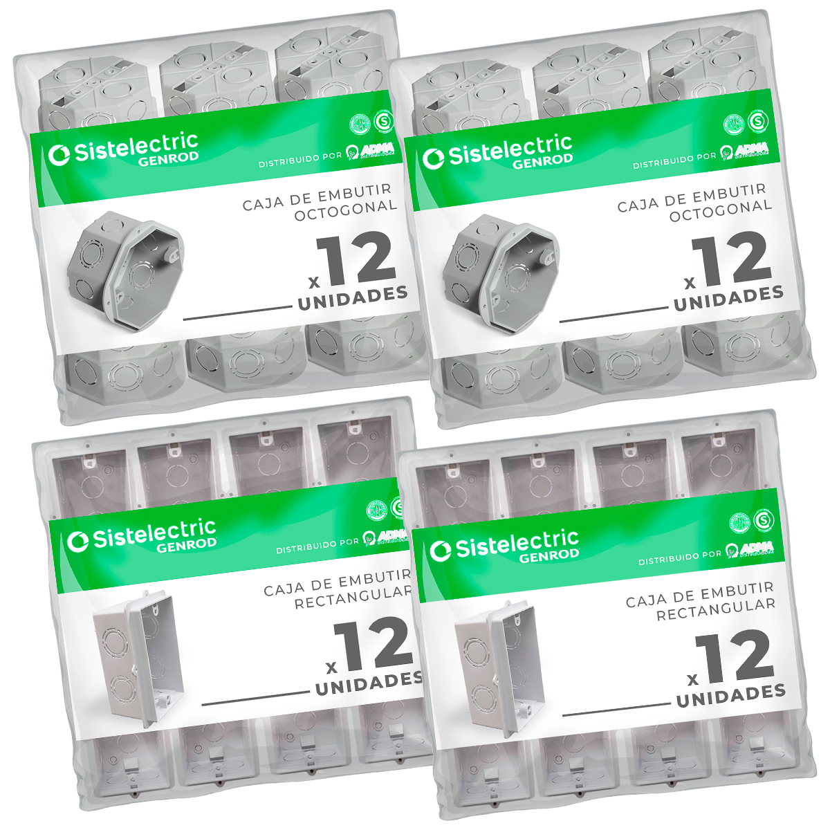 CAJAS EMBUTIR OCTOGONAL RECTANGULAR GENROD X 48 UNIDADES