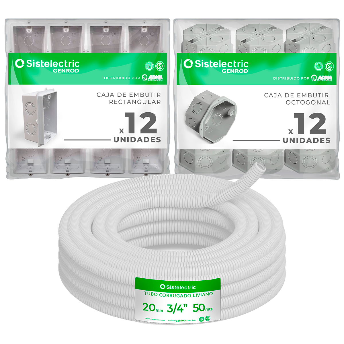 KIT EMBUTIR GENROD CAJA X24U + CAÑO CORRUGADO 3/4 50MT