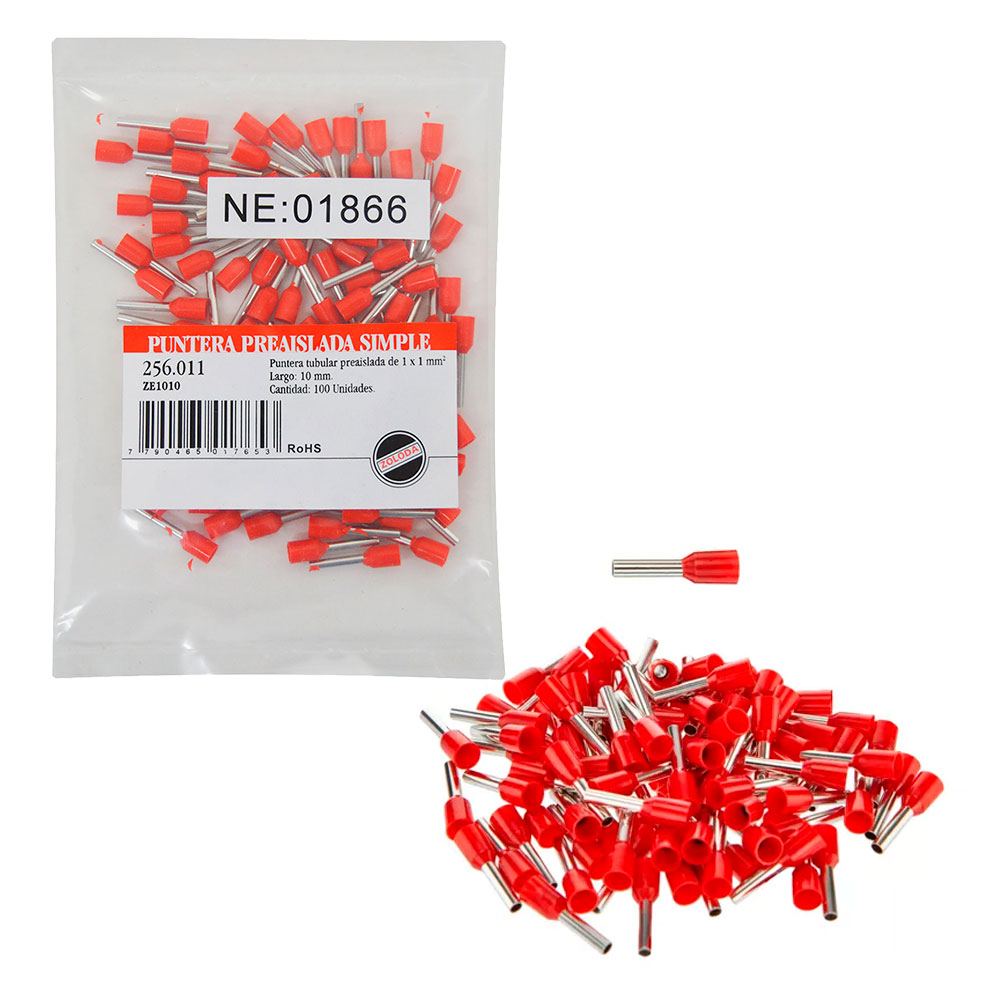 TERMINAL TUBULAR HUECA 1mm2 AISLADO 10mmL X1000