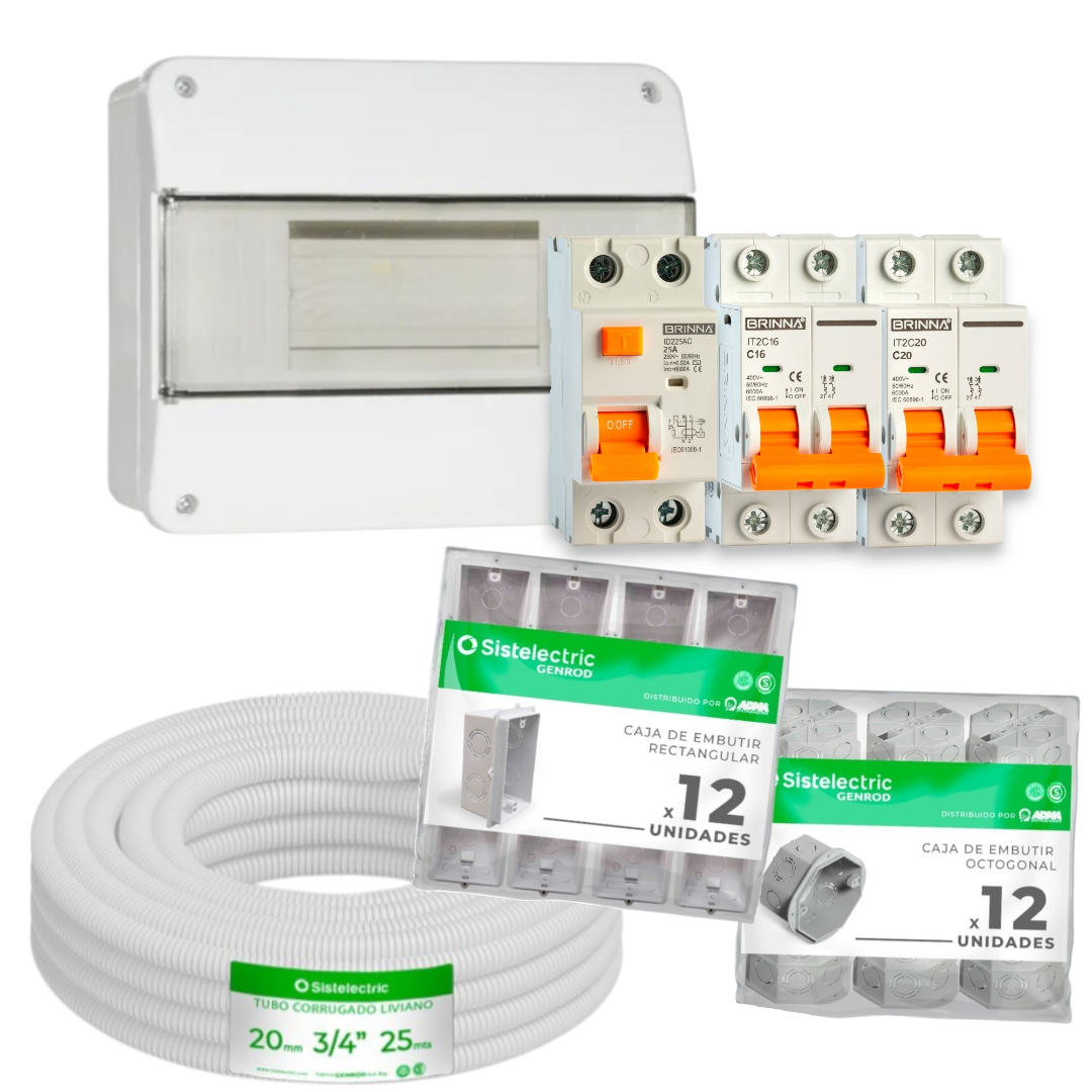 Kit Instalación Eléctrica Cajas de Embutir Termica Disyuntor