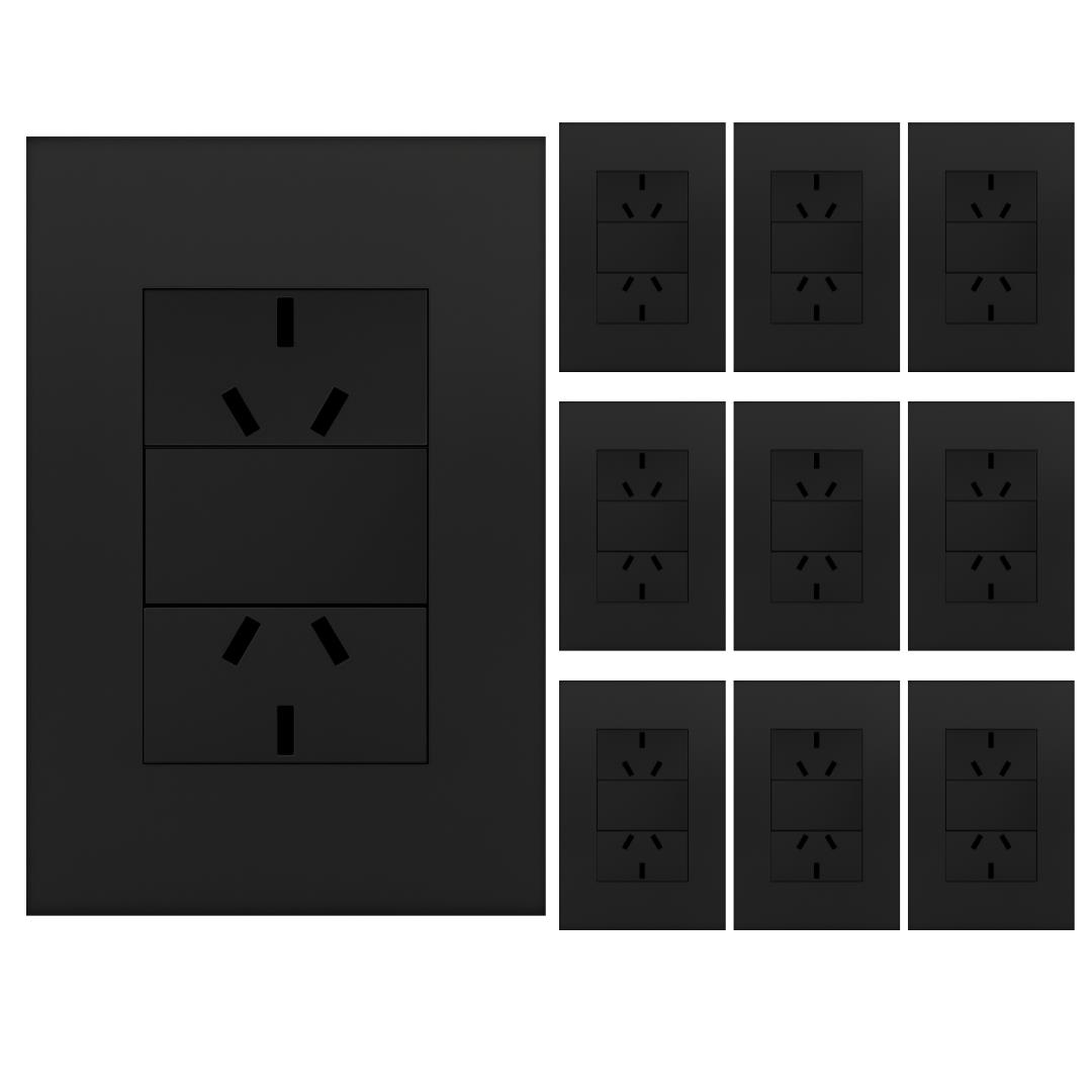 Llave Luz Armada Toma Doble Jeluz Essenza 10a Negro X10