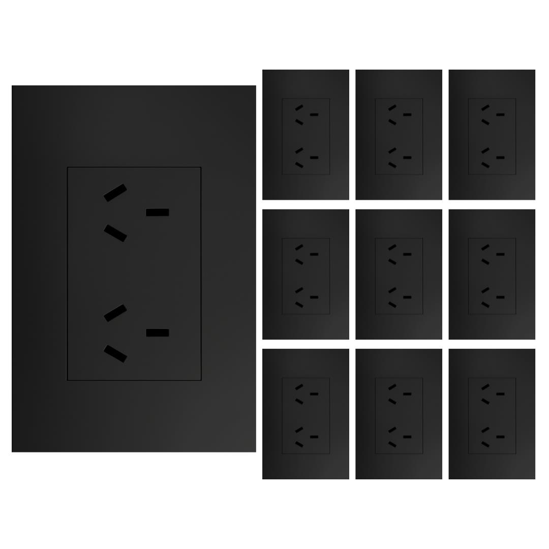 Llave Luz Armada Toma Doble Jeluz Essenza 10a Negro X10