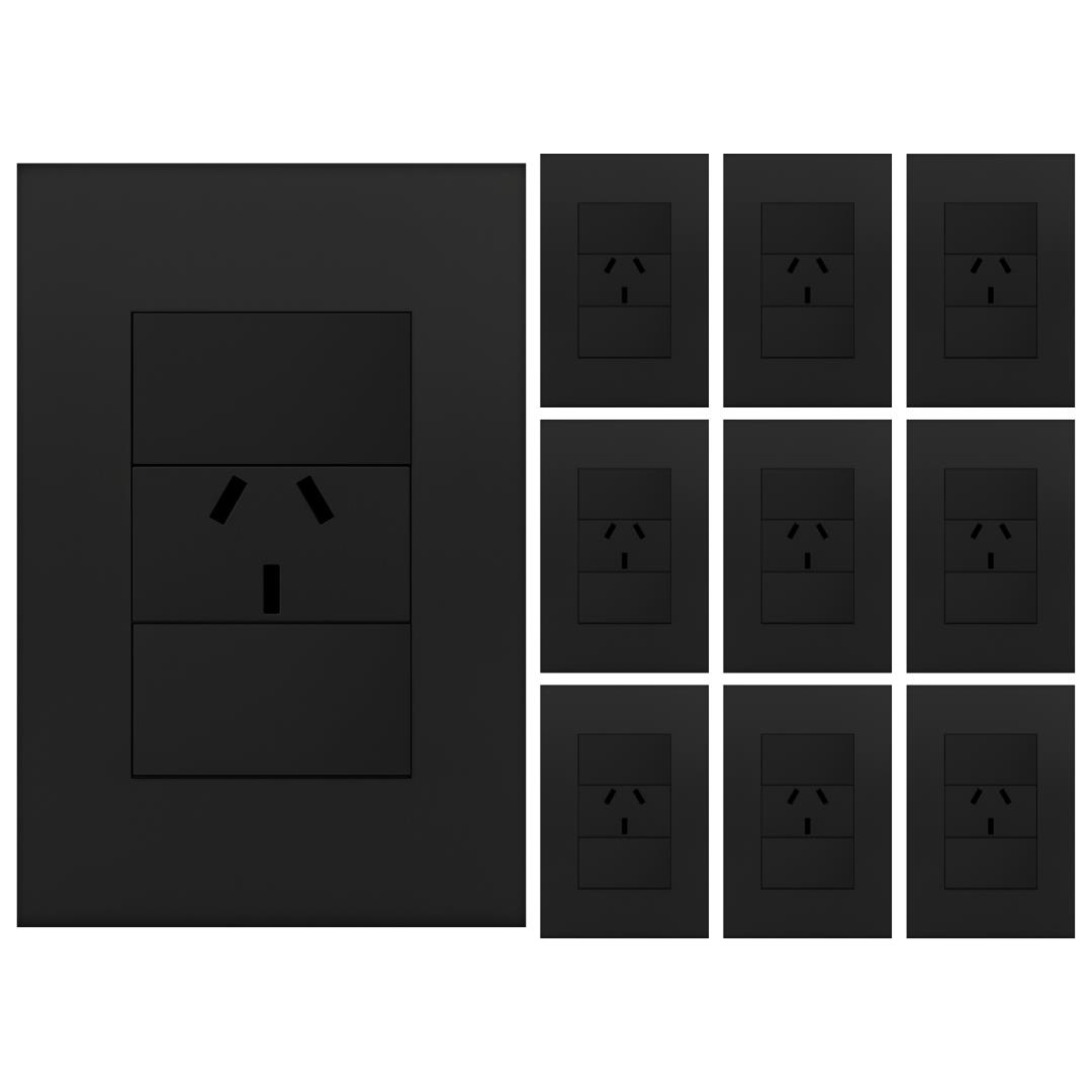 Llave Luz Armada Toma Simple Jeluz Essenza 10a Negro X10
