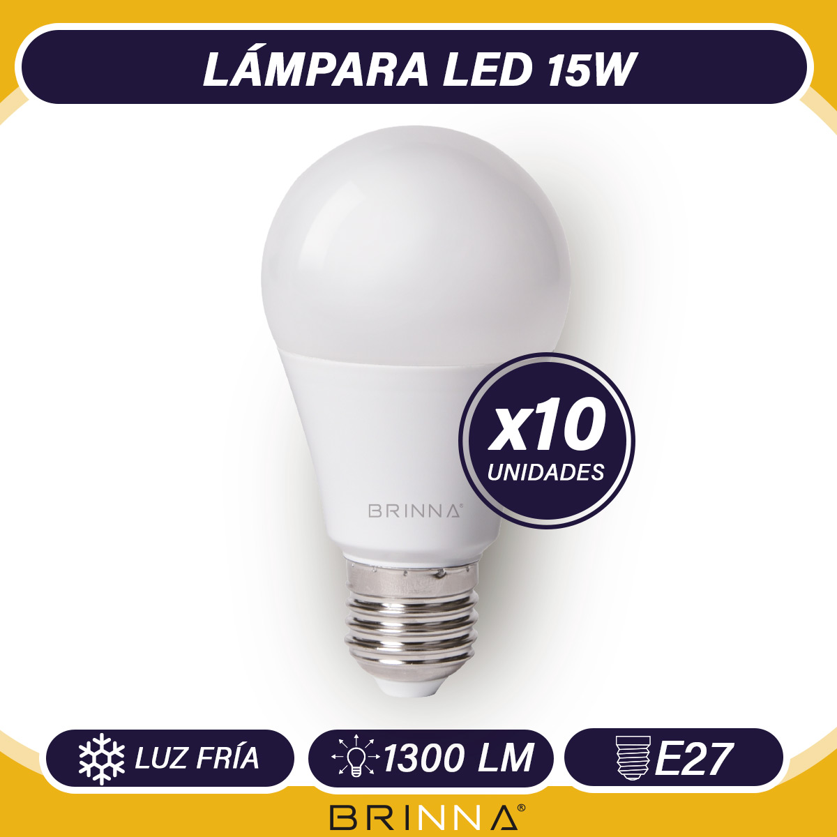 PACK X10 LAMPARAS LED A60 BRINNA 15W BLANCO FRIO